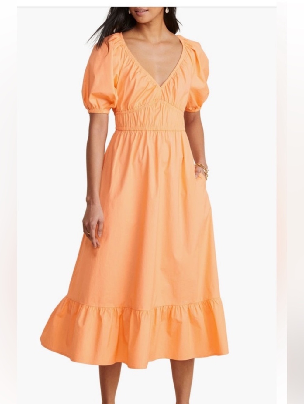 NWT Vineyard Vines Marina Poplin Puff Sleeve Midi, Orange, size XL